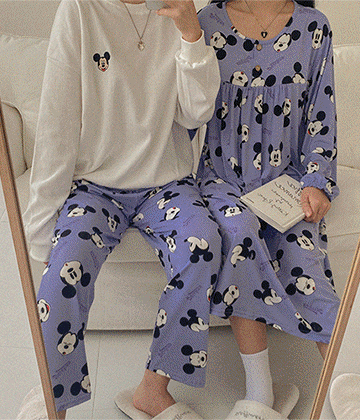 [디즈니정품] 커플 미키마우스 피치 잠옷바지, 원피스 잠옷 homewear