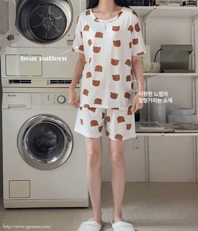 [기획특가] 심플 곰돌이 파자마 반팔잠옷 홈웨어 (2color)