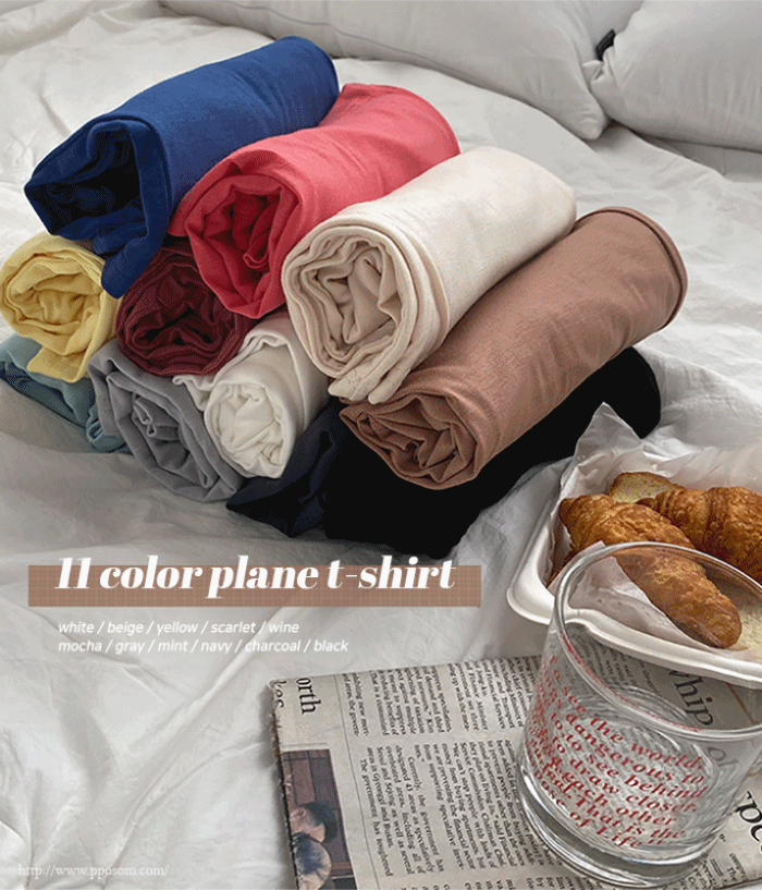 레이온 무지반팔 라운드 티셔츠 (11color) -기본티