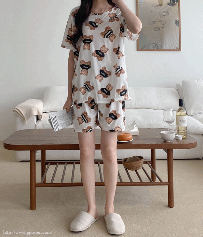 [기획특가] 컬러베어 곰돌이 파자마 반팔잠옷 홈웨어 (2color)