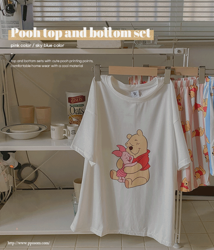 [디즈니정품] 곰돌이푸 &amp; 피글렛 반팔잠옷 파자마 set (2color)