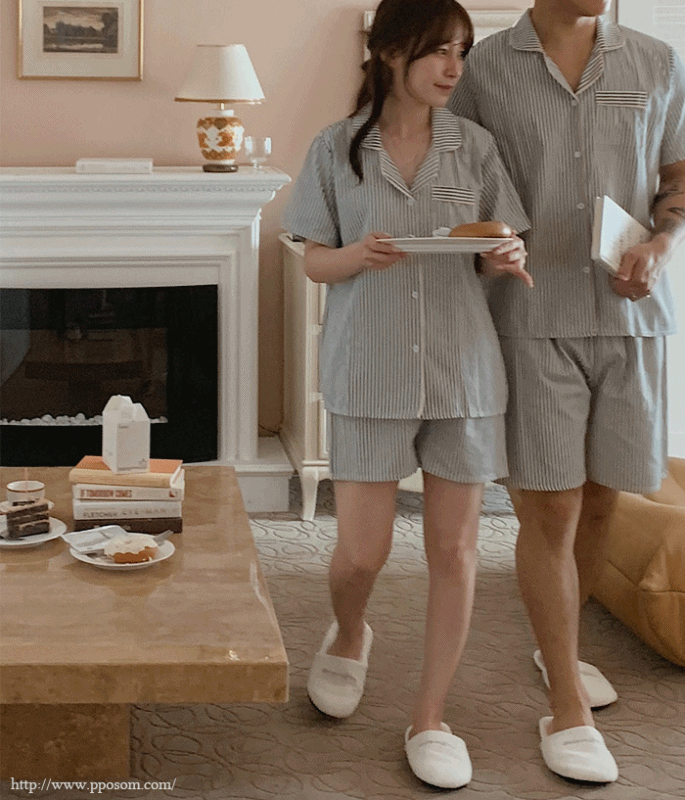 [커플] 러브미 스트라이프 반팔잠옷 홈웨어 set