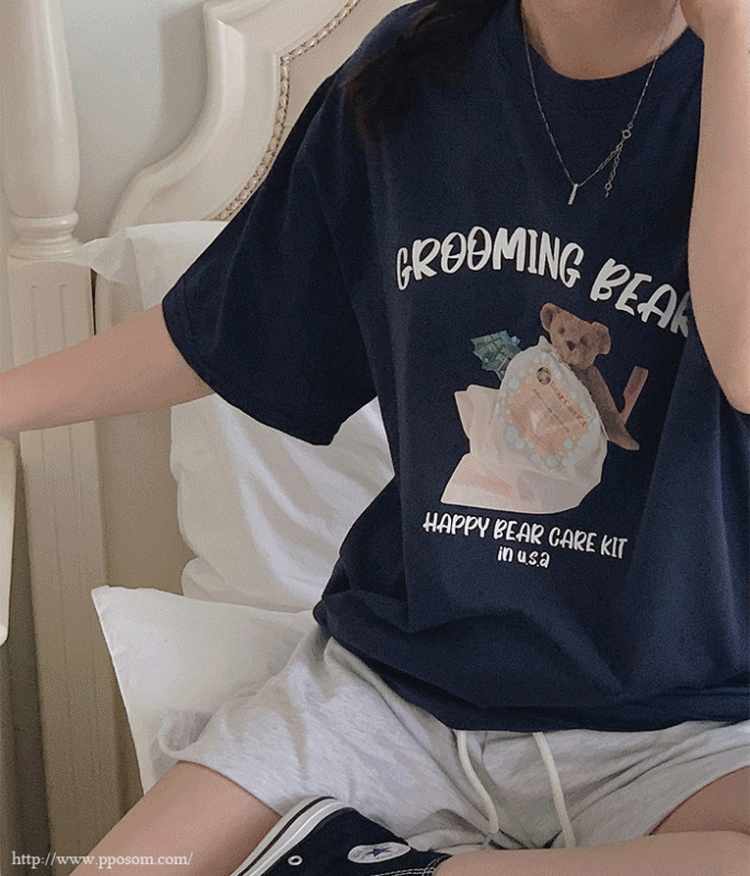 그루밍베어 프린팅 반팔 티셔츠 (3color)