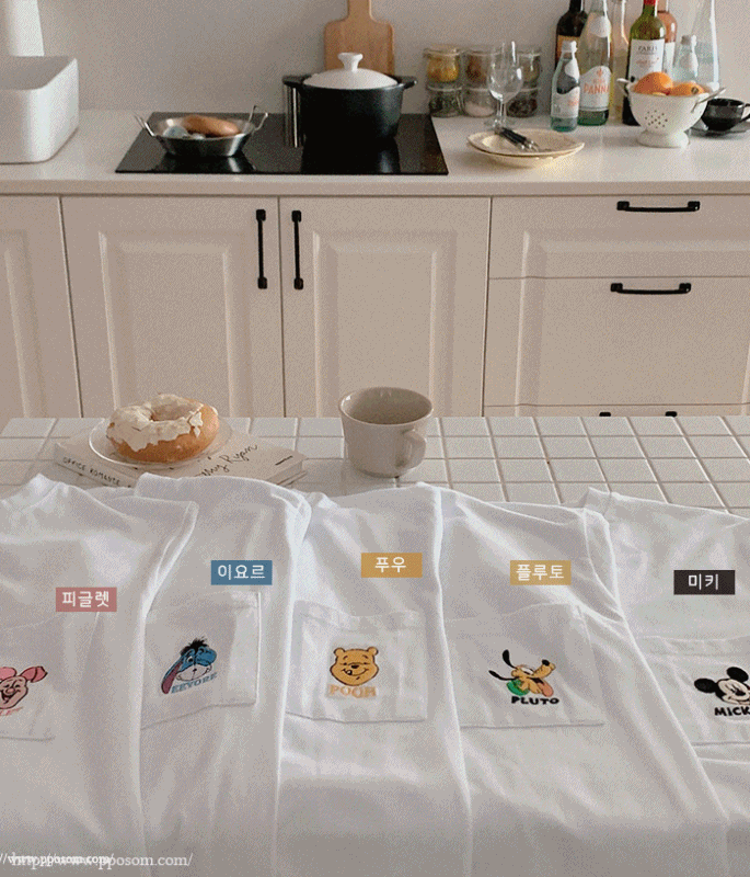 [디즈니정품] 포켓 미키 자수 반팔 티셔츠 (5color)