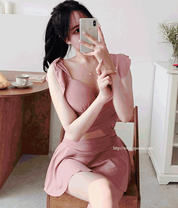 [유교걸수영복] 로즈 핑크 셔링 모노키니 원피스 수영복 비치웨어 2size