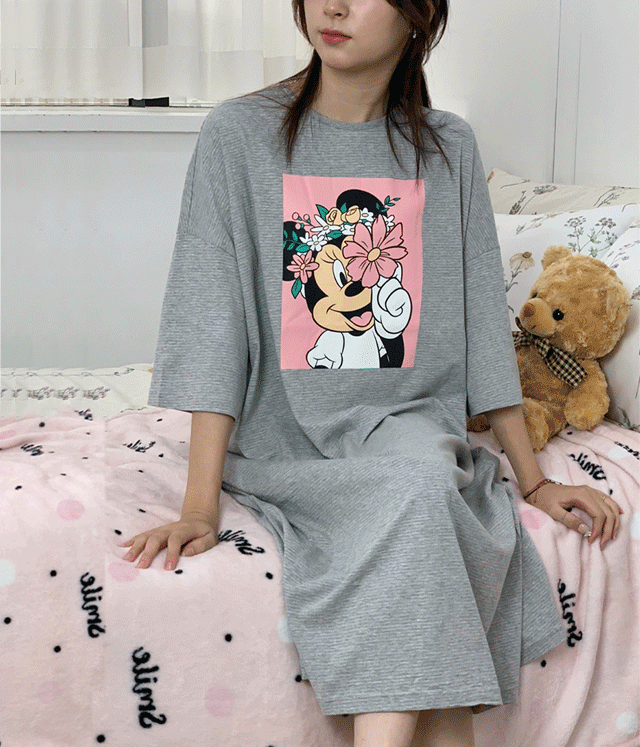 신상할인!![디즈니정품] 플라워 미니 오버핏 롱원피스 파자마 잠옷 3color